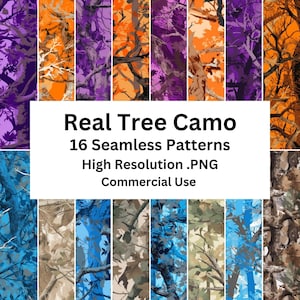 16 vrais motifs de camouflage d'arbre, papiers numériques, motifs sans couture, imprimables, téléchargement numérique instantané, haute résolution