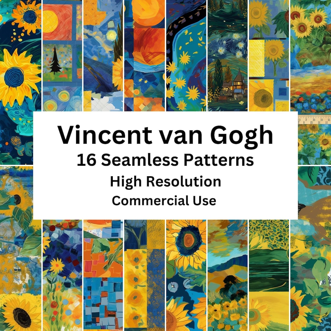 16 Vincent Van Gogh Inspired Seamless Patterns, Digital Papers