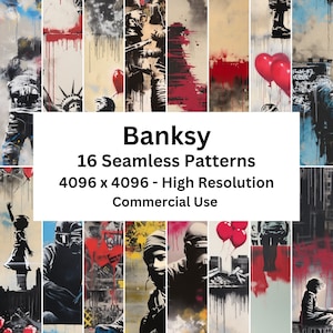 16 Banksy Inspired Seamless Patterns, Digital Papers, Printable, Instant Digital Download, High Resolution