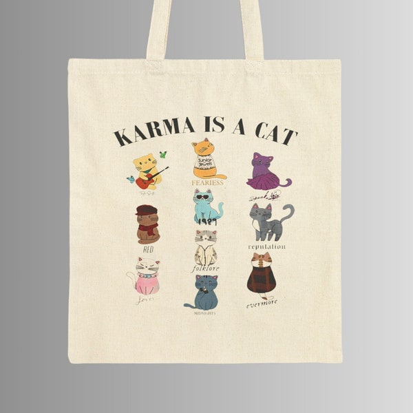 Karma Is A Cat Tote Bag, Cat Mom Era Grocery Bag, Reusable Shopping Bag, Cute Karma Is A Cat Gym Bag, Laptop Carry Tote, Packable Tote Bag