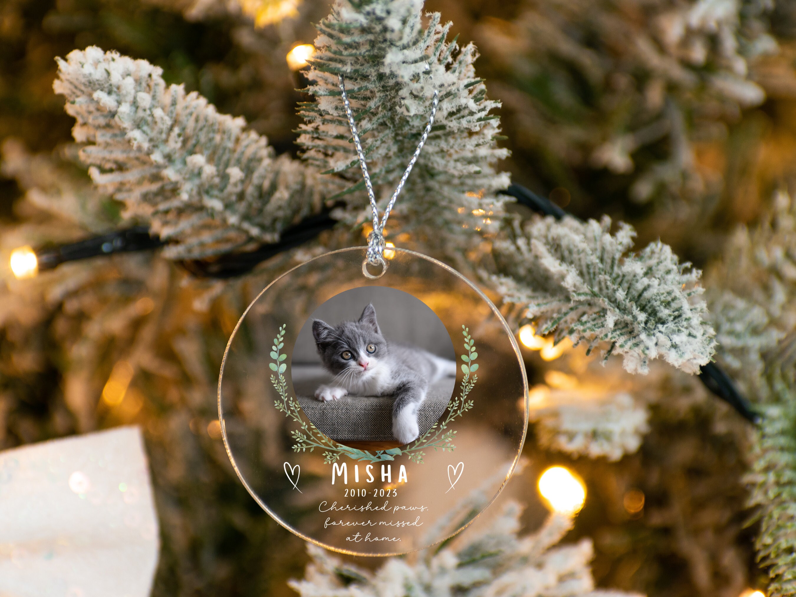 Personalized Pet Memorial Glass Ornament, Pet Loss Ornament for