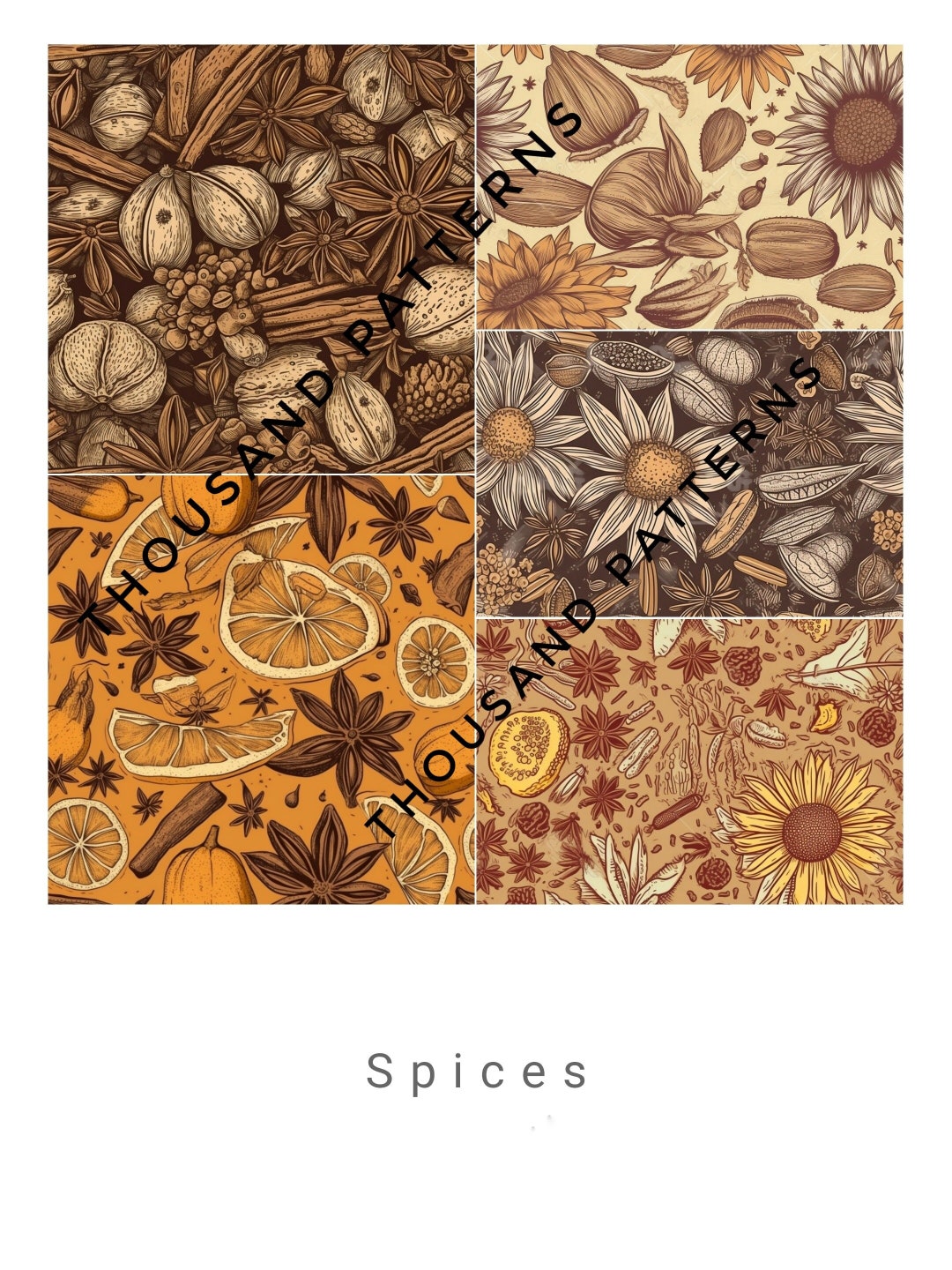 Dry Spices Digital Tile, Spicies Pattern, Brown Spices, Printable ...