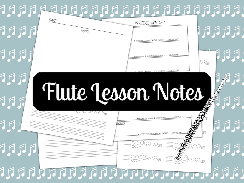 Flute Lesson Notes With Blank Fingering Chart - Digital Download 8.5x11 ...