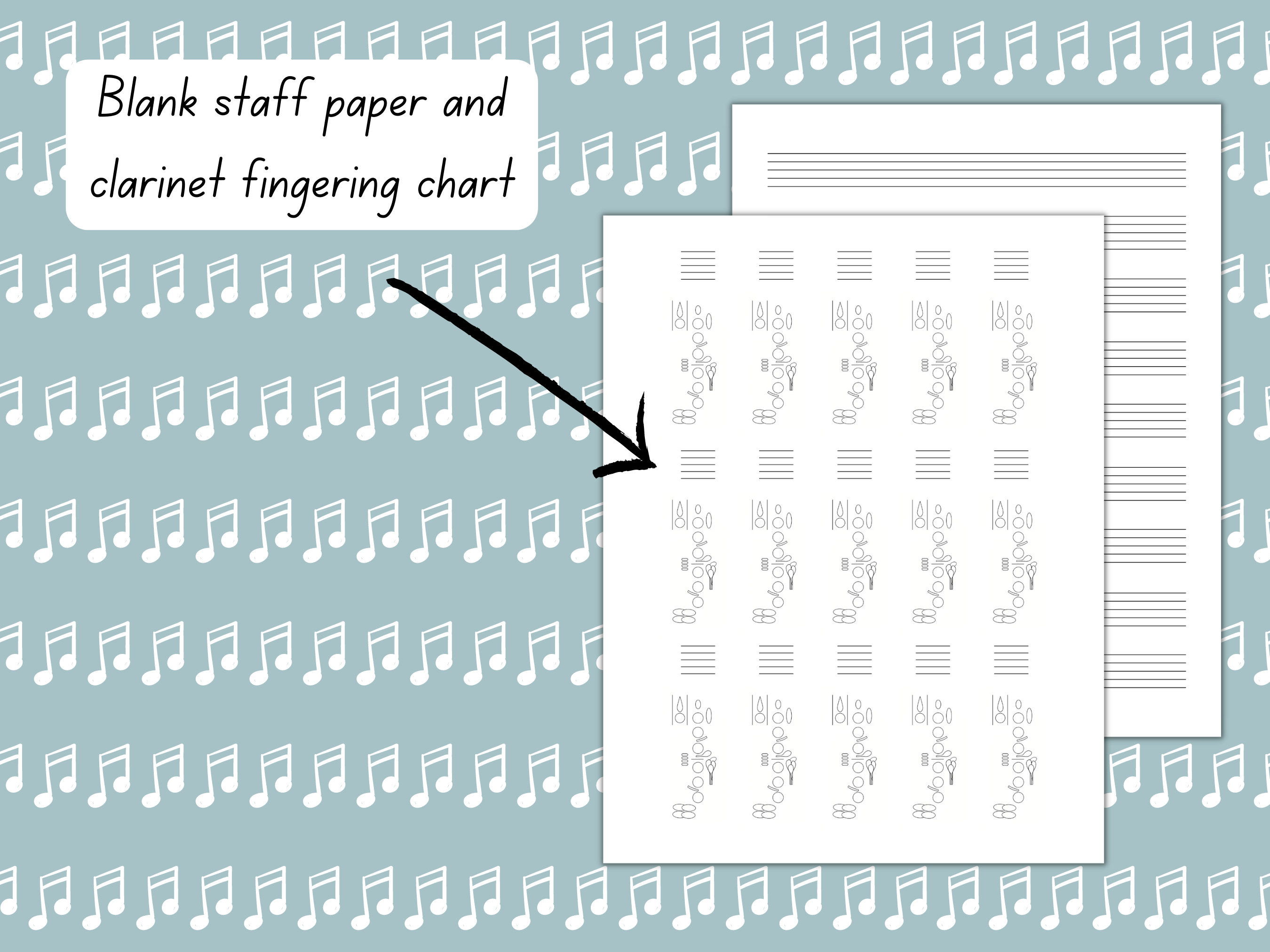 Clarinet Lesson Notes With Blank Fingering Chart Digital - Etsy