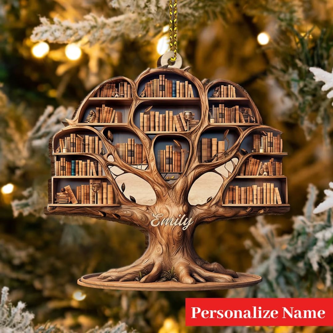 Personalized Bookshelf Ornament, Book Lovers Christmas Ornament, Librarian Ornament, Book Lovers