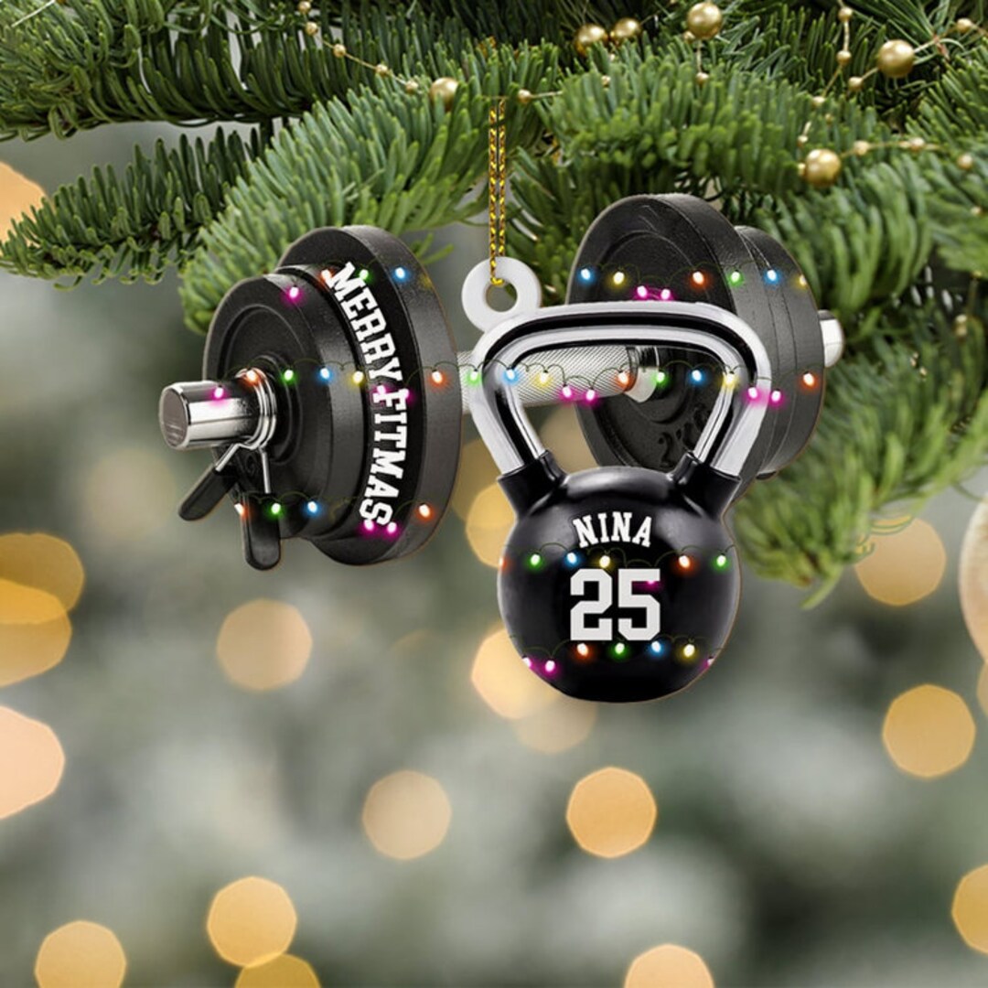 Personalized Fitness Ornament, Gym Workout Ornament, Fitness Christmas