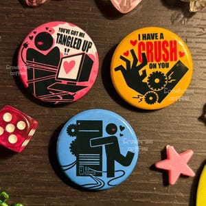 Set de 3 pines/botones/insignias de 32 mm para amantes de los objetos/robots