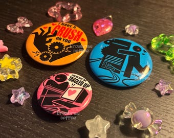 DISCOUNTED!!! B-Grade Objectum/Robot Lover Pins 32mm-44mm (READ DESC)