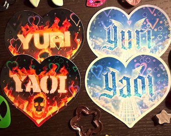 Pegatinas holográficas impermeables YAOI/YURI de 3”