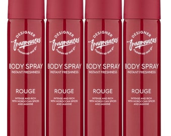 Designer Fragrances Rouge 4pk - Women’s Body Spray Deodorant Cans For Instant Freshness On The Go - Long Lasting Smell 100ml