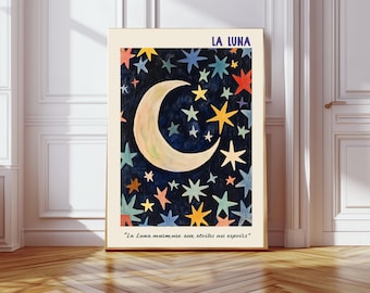Moon and Stars art print, moon Print, Stars Print, Moon quote print, typography print, inspirational quote print, la luna print, kids room