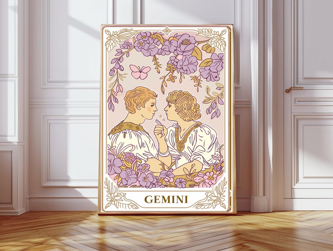 Gemini Star Sign Print, Zodiac Wall Art, Tarot Card, Boho Bedroom Decor ...