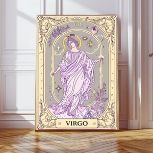 Impression signe astrologique Vierge, art mural zodiaque, carte de tarot, décoration de chambre à coucher bohème, horoscope spirituel, astrologie, cadeau, décoration fille, art signe astrologique