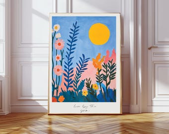 Leef bij de zon, Soleil Art Print, Boho Sun Art Print, kleurrijke zon Print, moderne kunst, kleurrijke muurkunst, boho decor, slaapkamer print