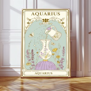 Impression signe astrologique Verseau, art mural du zodiaque, carte de tarot, décoration de chambre à coucher bohème, horoscope spirituel, astrologie, cadeau, décoration de fille, art du signe astrologique