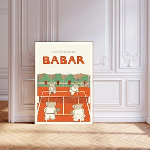 Babar el elefante Tenis vivero pared arte retro niños decoración cita pared arte género neutral bebé pared arte ilustración vivero impresión,