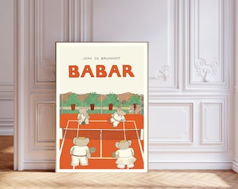 Babar the elephant Tennis nursery wall art retro kids decor quote wall art genre neutral baby wall art illustration nursery print,