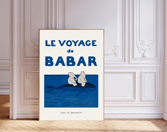 Babar the elephant Whale nursery wall art retro kids decor quote wall art genre neutral baby wall art illustration nursery print,