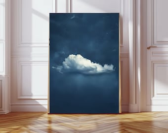 Stampa artistica con nuvole nel cielo blu, arredamento minimalista e suggestivo, decorazione da parete, arte murale, arte murale con nuvole blu notte, poster per camera da letto e meditazione, nuvola