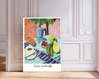 Wall Art, Fruit Market Poster, Fruit Poster, Food Illustration, Food Art Kitchen Decor, Amalfi Plums Italy Retro Poster, Fruit Market Print
