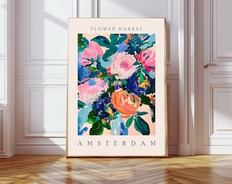 Botanical Flower Market Art Print, Flower Market, Floral Print, Wall Decor, Wall Art, Flower Art Print, Amsterdam Art Print, Floral Wall Art