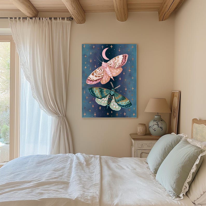 Moth Art Print, Night Sky Poster, Sky Moon Print, Wall Decor, Wall Art ...