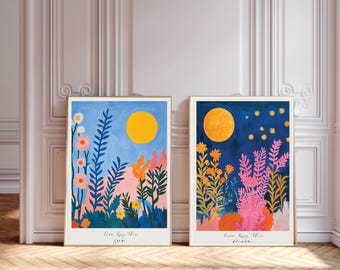 Live by the sun print, Love by the moon print, Moon print, Sun print, Gallery Wall Art, landscape Art Print, Mountains Art print, boho print