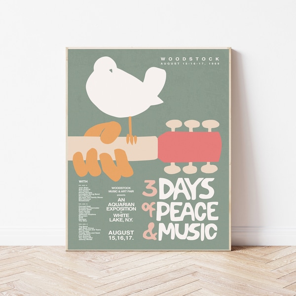 Woodstock Festival Art Print, musique affiche, Woodstock Art Print, décoration murale, Wall Art, musique Art Print, rétro Art Print, Jazz Art Print.