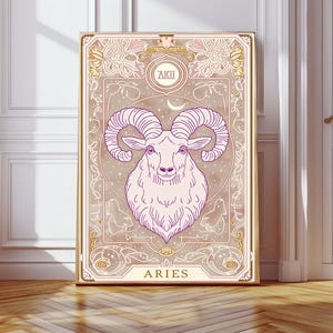 Impression signe astrologique Bélier, art mural zodiaque, carte de tarot, décoration de chambre à coucher bohème, horoscope spirituel, astrologie, cadeau, décoration fille, art signe astrologique