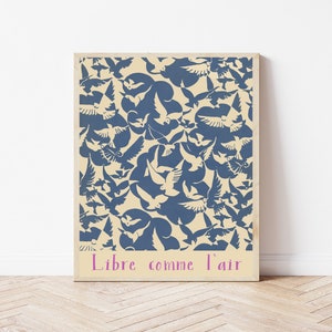 Gratis como una impresión de arte de pájaro, cartel de pájaro, impresión de arte francés, decoración de pared, arte de pared, arte de pájaro, impresión de arte de Picasso, arte de pared de Picasso, impresión de arte azul