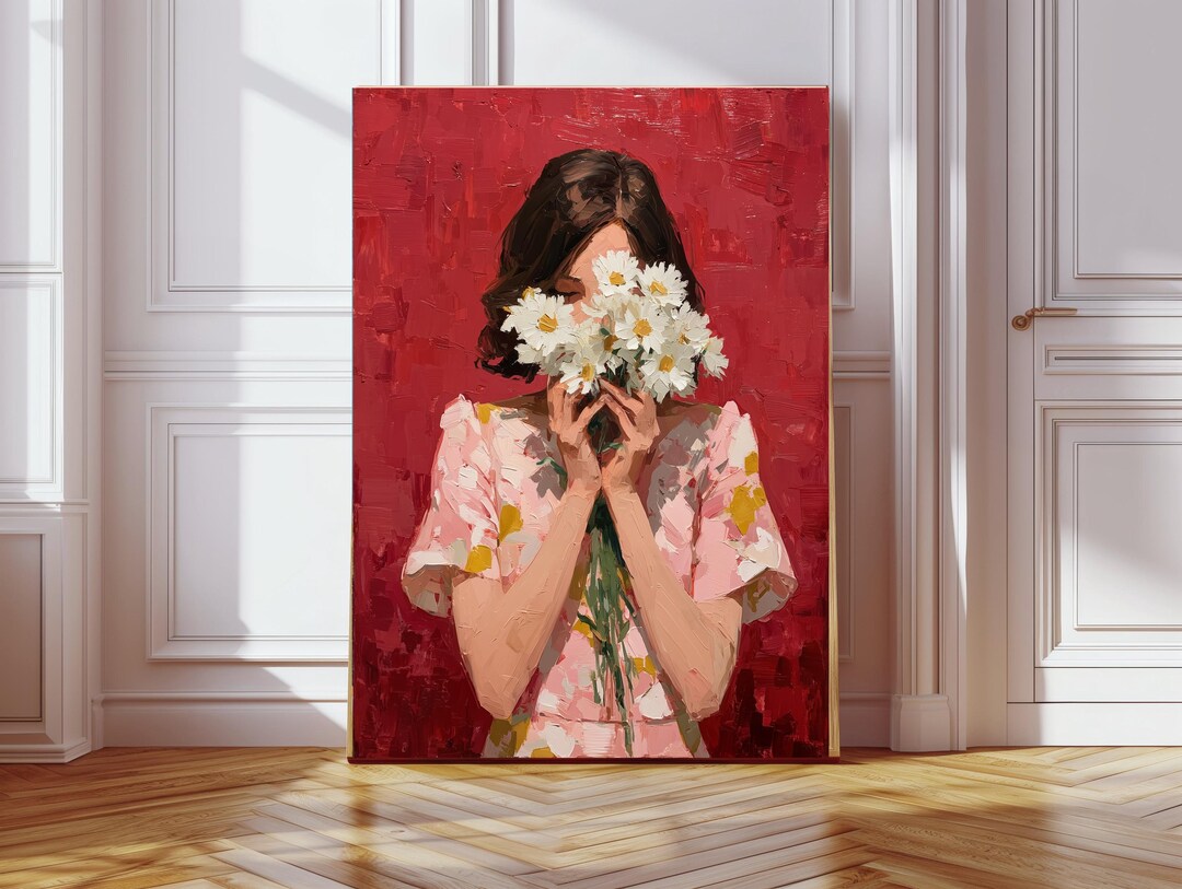 Female Portrait Oil Painting Style Art Print, Modern Minimalist Wall ...