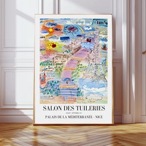 Plakat wystawy Raoula Dufy'ego w Paryżu | Wydruk artystyczny wieży Eiffla | Mapa Paryża w stylu vintage, Sztuka ścienna w Paryżu, Sztuka ścienna, Wydruk Raoula Dufy'ego