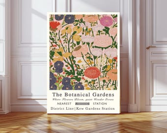 Botanical Flower Art Print, Kew Gardens print, William Morris botanical print, pink floral print,   vintage botanical print, floral gift