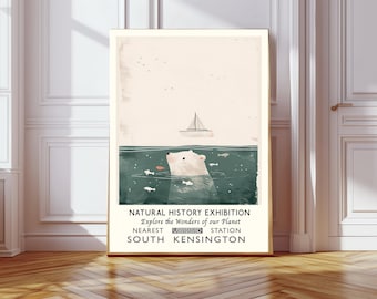 Natural History Art Print, vintage art print, Polar Bear print, Bear art print, Sea landscape art print, ocean print, sea life print coastal