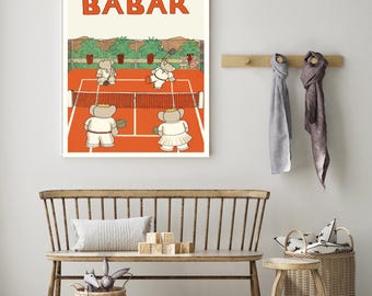 Babar the Elephant Tennis Nursery Wall Art Retro Kids Decor Quote