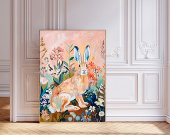 ウサギのアートプリント、ウサギのアートプリント、子供向けプリントポスター、子供部屋用プリント、壁飾り、自然アート、動物アートプリント、ウサギのアートポスター