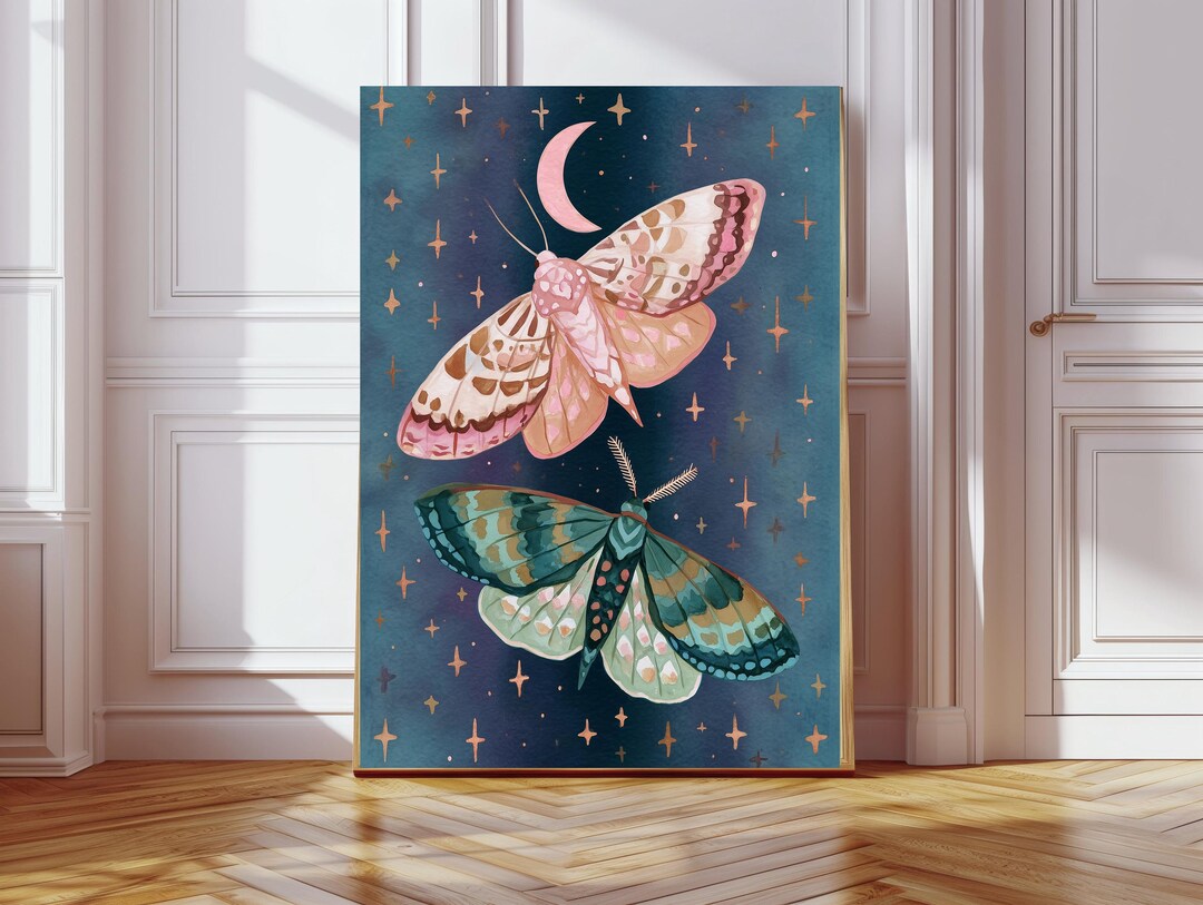 Moth Art Print, Night Sky Poster, Sky Moon Print, Wall Decor, Wall Art ...