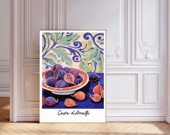 Wall Art, Fruit Market Poster, Fruit Poster, Food Illustration, Food Art Kitchen Decor, Amalfi Plums Italy Retro Poster, Fruit Market Print