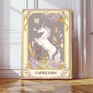 Impression du signe astrologique du Capricorne, art mural du zodiaque, carte de tarot, décoration de chambre à coucher bohème, horoscope spirituel, astrologie, cadeau, décoration de fille, art du signe astrologique