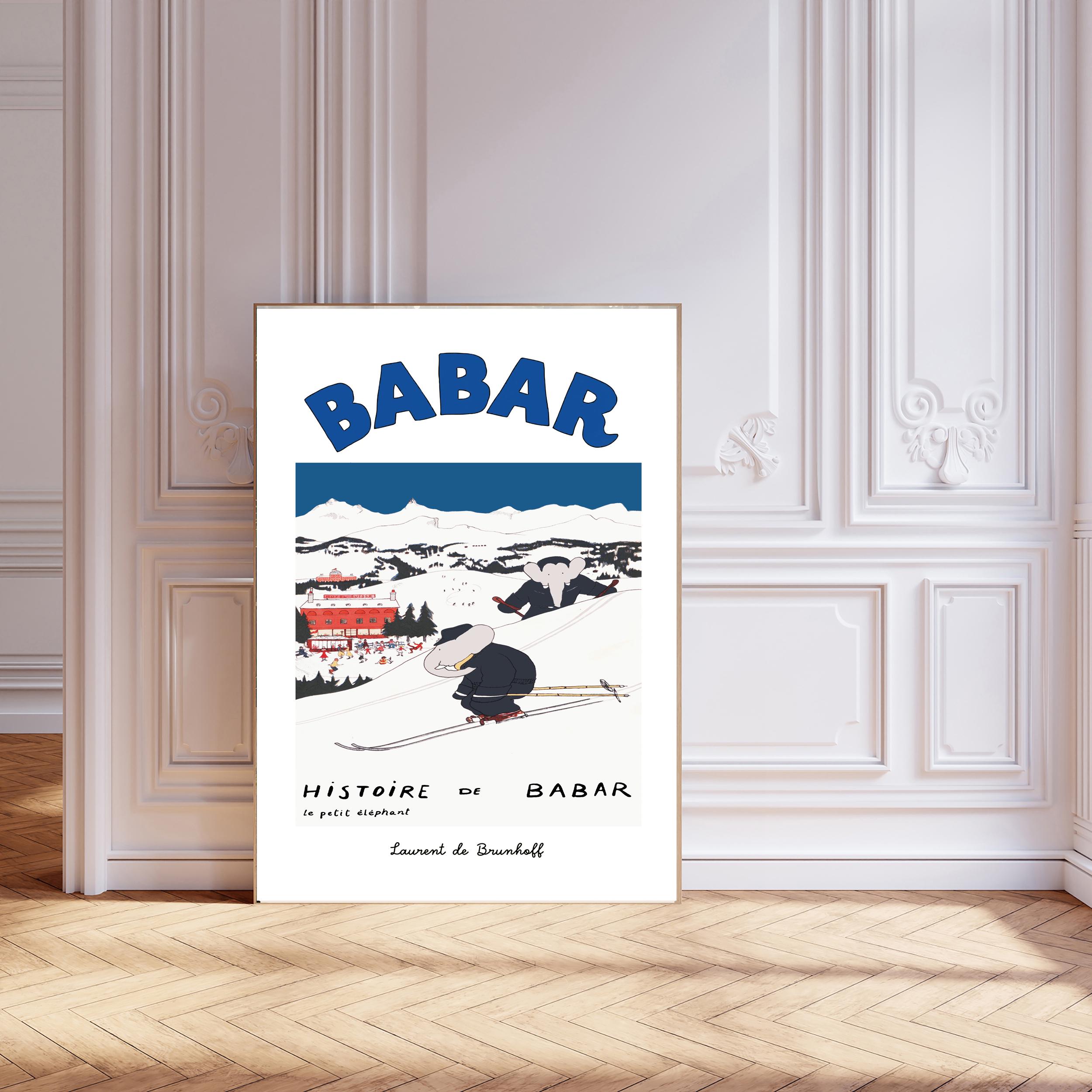 Babar the Elephant Ski, Nursery Wall Art, Retro Kids, Kids Room