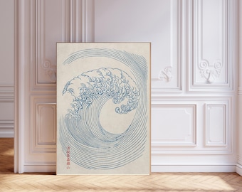 Japanese Art Print, Waves Art Print, Blue Wave Poster,Pink Waves Print, Wall Decor, Wall Art, Sea Art Print, Sea Art Print, Japanese art
