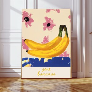 gone bananas wall art | trendy kitchen decor | dining room wall art | neutral kitchen print | kitchen poster,  Cute Fruit  Wall Art Banana