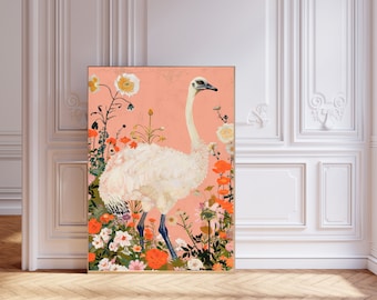 Ostrich Art Print, Giraffe Wall Art, Kids Print Poster, Nursery Print, Wall Decor, Safari Art, Animal Art Print, Ostrich Art Poster,