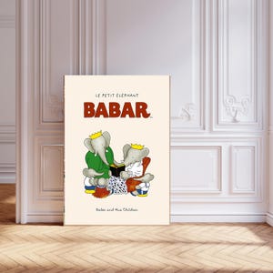 Art mural pour chambre d'enfant Babar l'éléphant, enfants rétro, art mural pour chambre d'enfant, art mural pour bébé neutre en termes de genre, impression d'art pour chambre d'enfant.