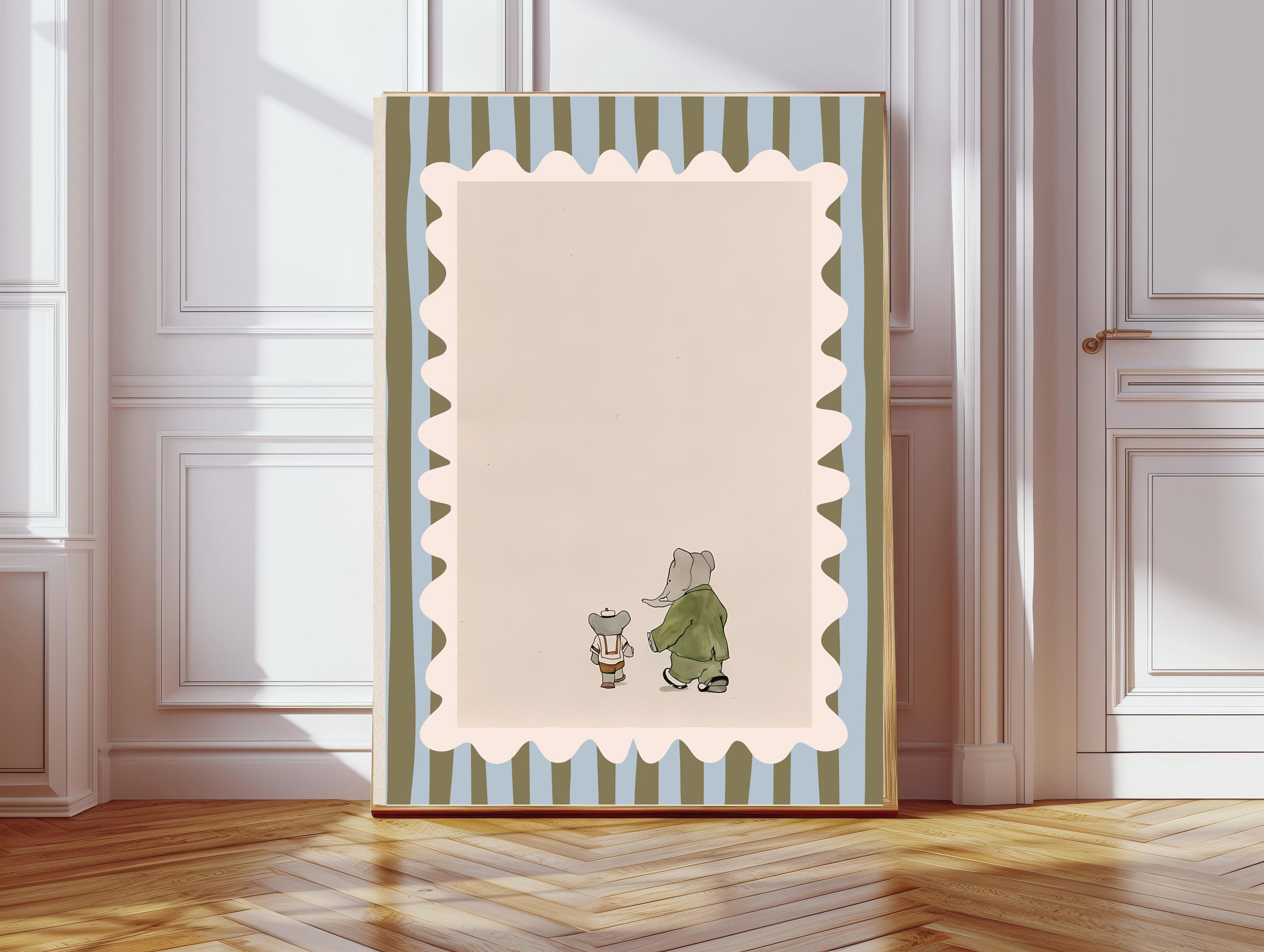 Babar the elephant nursery wall art, Babar se sauve, vintage Babar the Elephant art print, retro nursery print, nursery print, kids room