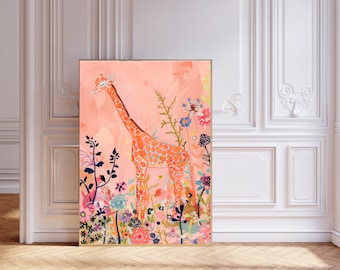 Impression d'art girafe, art mural girafe, affiche pour enfants, impression de chambre de bébé, décoration murale, art safari, impression d'art animalier, affiche d'art girafe,