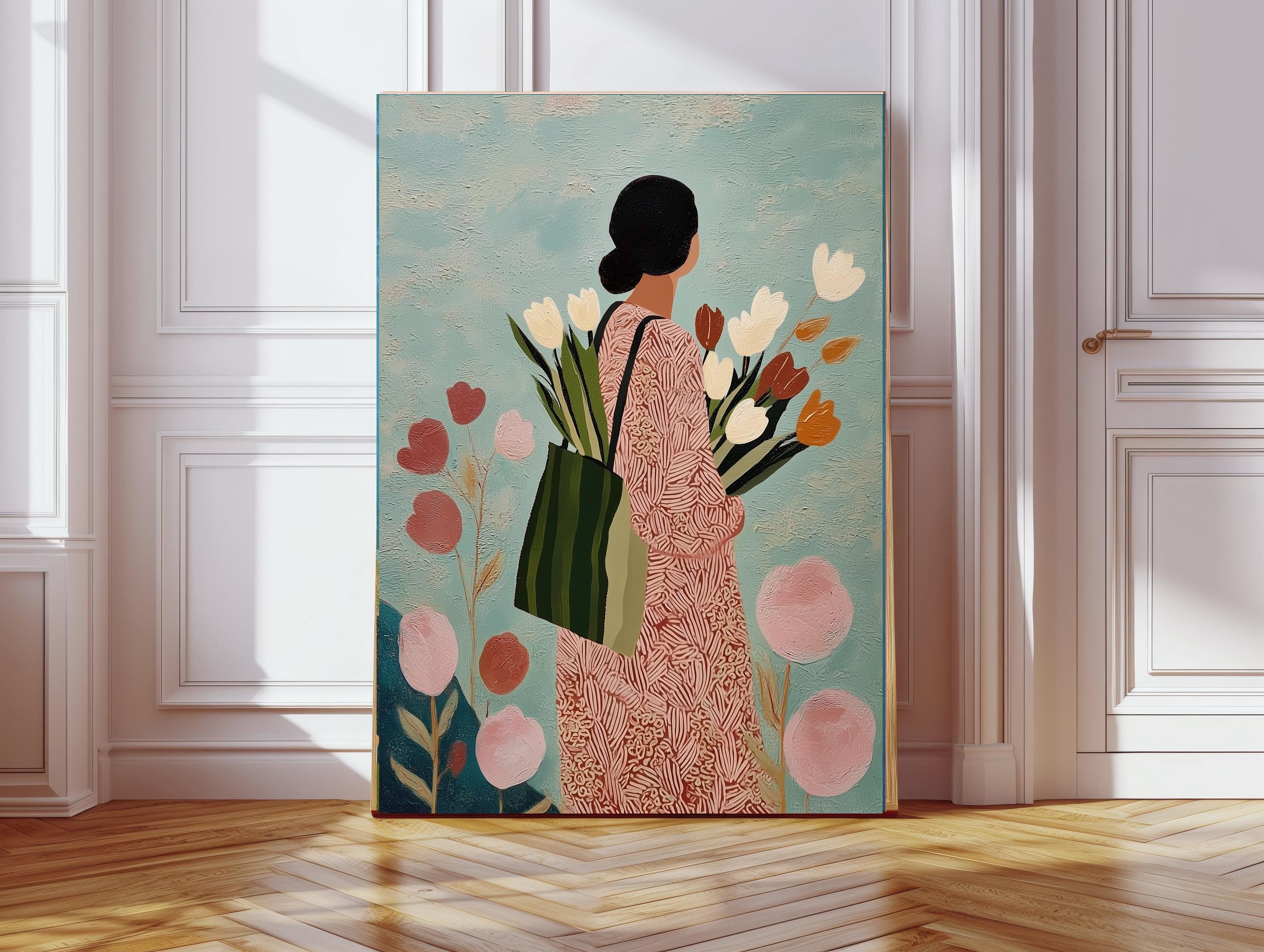 Female Portrait Oil Painting Style Art Print, Modern Minimalist Wall ...