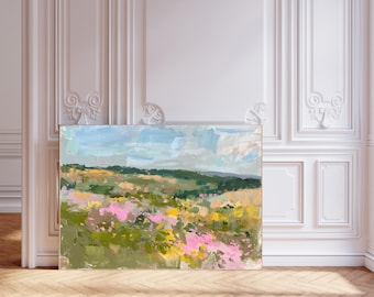 Landscape Art Print, Meadow Art Print, Abstract colorful landscape painting, colorful brush strokes nature print, oil  painting print,