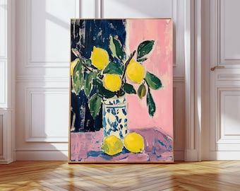 Wall Art, Fruit Market Poster, Lemon Poster, Food Illustration, Food Art Kitchen Decor, Amalfi Lemons Italy Retro Poster, Fruit Market Print