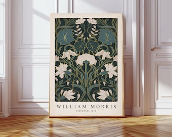 William Morris Art Print, William Morris Green Flowers, Morris Print, Art Prints, Botanical Print, Wall Decor, Wall Art, Flower Print,
